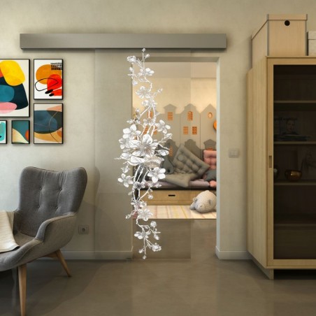 Glasschiebetür ECO-LINE - Fineprint Model 085 Weiss auf Klarglas