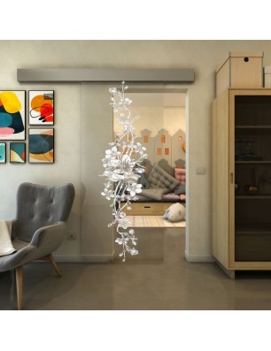 Glasschiebetür ECO-LINE - Fineprint Model 085 Weiss auf Klarglas
