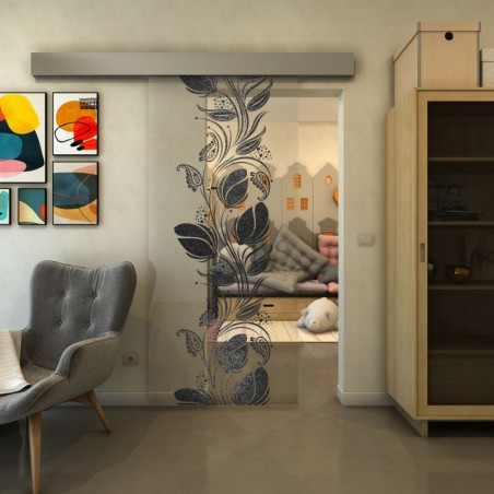 Glasschiebetür ECO-LINE - Fineprint Model 086 Schwarz auf Klarglas