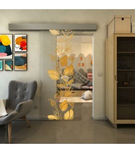 Glasschiebetür ECO-LINE - Fineprint Model 086 Gold auf Klarglas