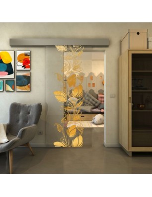 Glasschiebetür ECO-LINE - Fineprint Model 086 Gold auf Klarglas