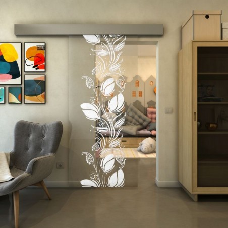 Glasschiebetür ECO-LINE - Fineprint Model 086 Weiss auf Klarglas