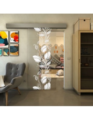 Glasschiebetür ECO-LINE - Fineprint Model 086 Weiss auf Klarglas