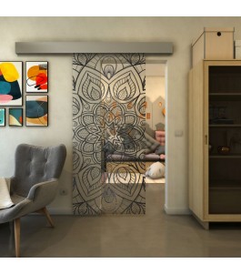 Glasschiebetür ECO-LINE - Fineprint Model 087 Schwarz auf Klarglas