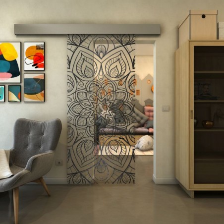 Glasschiebetür ECO-LINE - Fineprint Model 087 Schwarz auf Klarglas