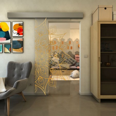 Glasschiebetür ECO-LINE - Fineprint Model 088 Gold auf Klarglas