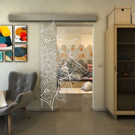 Glasschiebetür ECO-LINE - Fineprint Model 088 Weiss auf Klarglas