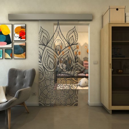 Glasschiebetür ECO-LINE - Fineprint Model 089 Schwarz auf Klarglas