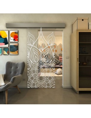 Glasschiebetür ECO-LINE - Fineprint Model 089 Weiss auf Klarglas