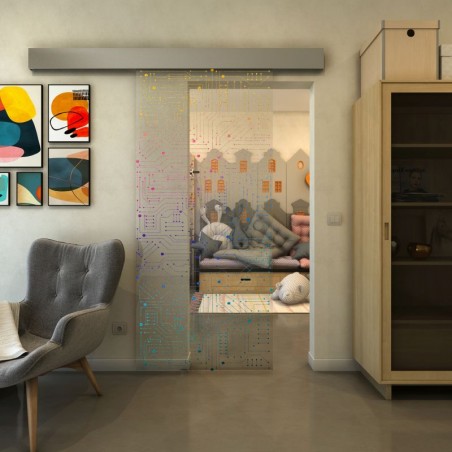 Glasschiebetür ECO-LINE - Fineprint Model 090 Verlauf auf Klarglas
