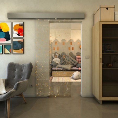 Glasschiebetür ECO-LINE - Fineprint Model 090 Gold auf Klarglas