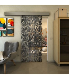 Glasschiebetür ECO-LINE - Fineprint Model 091 Schwarz auf Klarglas