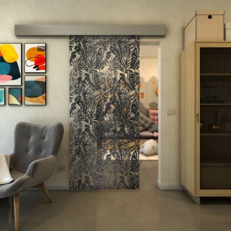Glasschiebetür ECO-LINE - Fineprint Model 091 Schwarz auf Klarglas