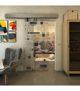 Glasschiebetür ECO-LINE - Fineprint Model 092 Schwarz auf Klarglas