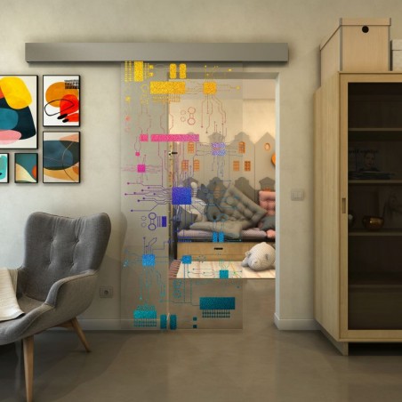 Glasschiebetür ECO-LINE - Fineprint Model 092 Verlauf auf Klarglas