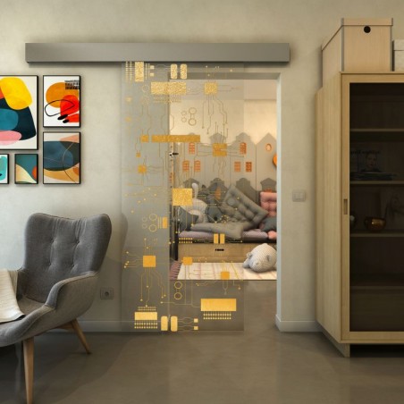 Glasschiebetür ECO-LINE - Fineprint Model 092 Gold auf Klarglas