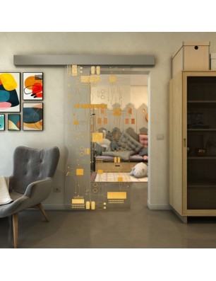 Glasschiebetür ECO-LINE - Fineprint Model 092 Gold auf Klarglas