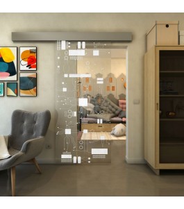 Glasschiebetür ECO-LINE - Fineprint Model 092 Weiss auf Klarglas