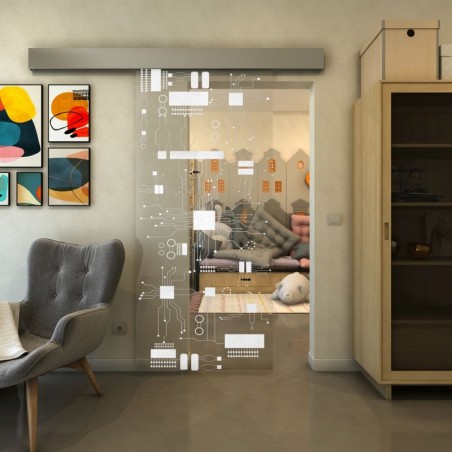 Glasschiebetür ECO-LINE - Fineprint Model 092 Weiss auf Klarglas