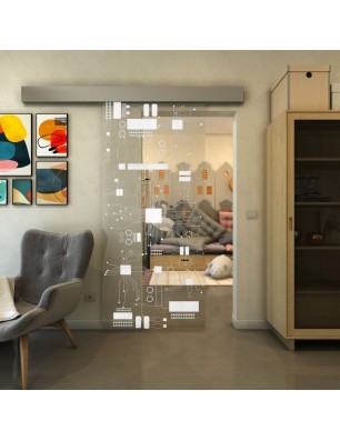 Glasschiebetür ECO-LINE - Fineprint Model 092 Weiss auf Klarglas