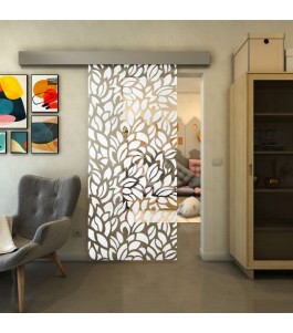 Glasschiebetür ECO-LINE - Fineprint Model 093 Weiss auf Klarglas