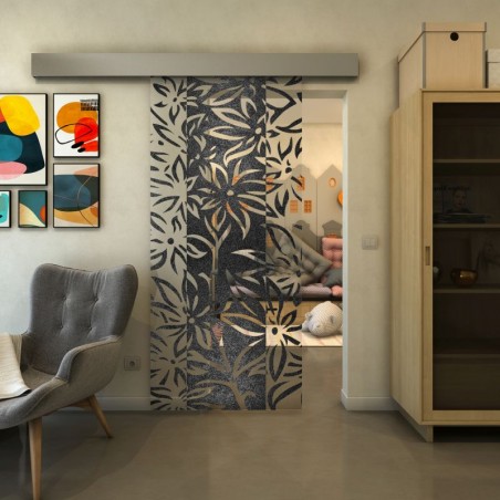 Glasschiebetür ECO-LINE - Fineprint Model 094 Schwarz auf Klarglas