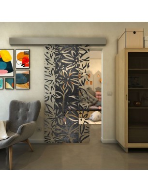 Glasschiebetür ECO-LINE - Fineprint Model 094 Schwarz auf Klarglas