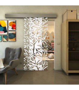 Glasschiebetür ECO-LINE - Fineprint Model 094 Weiss auf Klarglas