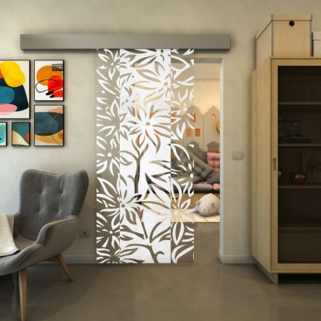 Glasschiebetür ECO-LINE - Fineprint Model 094 Weiss auf Klarglas