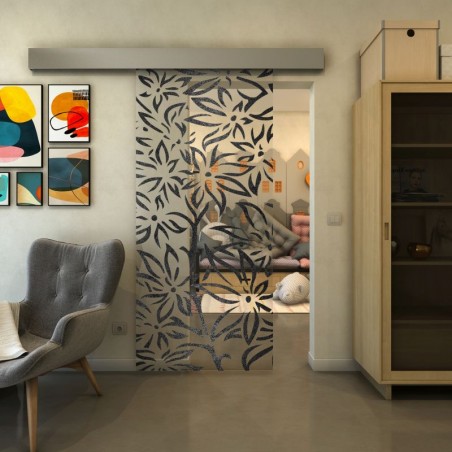 Glasschiebetür ECO-LINE - Fineprint Model 095 Schwarz auf Klarglas