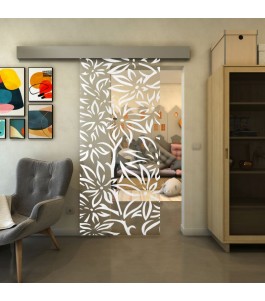 Glasschiebetür ECO-LINE - Fineprint Model 095 Weiss auf Klarglas