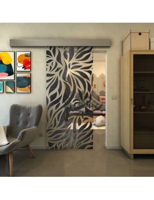 Glasschiebetür ECO-LINE - Fineprint Model 096 Schwarz auf Klarglas