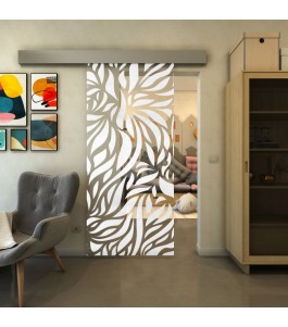 Glasschiebetür ECO-LINE - Fineprint Model 096 Weiss auf Klarglas