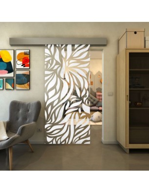 Glasschiebetür ECO-LINE - Fineprint Model 096 Weiss auf Klarglas