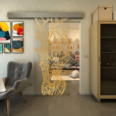 Glasschiebetür ECO-LINE - Fineprint Model 105 Gold auf Klarglas
