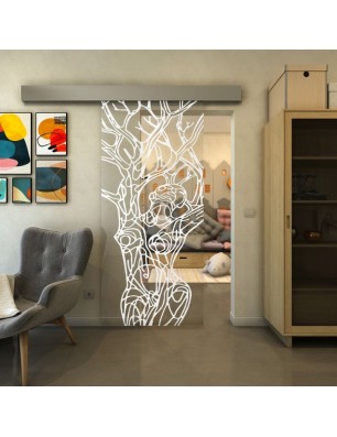 Glasschiebetür ECO-LINE - Fineprint Model 105 Weiss auf Klarglas