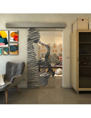 Glasschiebetür ECO-LINE - Fineprint Model 106 Schwarz auf Klarglas