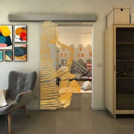Glasschiebetür ECO-LINE - Fineprint Model 106 Gold auf Klarglas