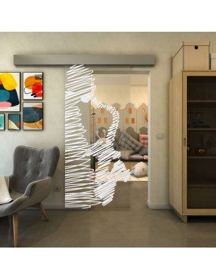 Glasschiebetür ECO-LINE - Fineprint Model 106 Weiss auf Klarglas