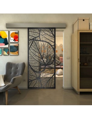 Glasschiebetür ECO-LINE - Fineprint Model 107 Schwarz auf Klarglas