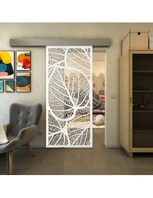 Glasschiebetür ECO-LINE - Fineprint Model 107 Weiss auf Klarglas