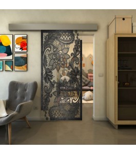 Glasschiebetür ECO-LINE - Fineprint Model 108 Schwarz auf Klarglas