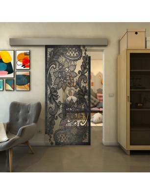 Glasschiebetür ECO-LINE - Fineprint Model 108 Schwarz auf Klarglas