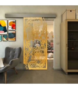 Glasschiebetür ECO-LINE - Fineprint Model 108 Gold auf Klarglas