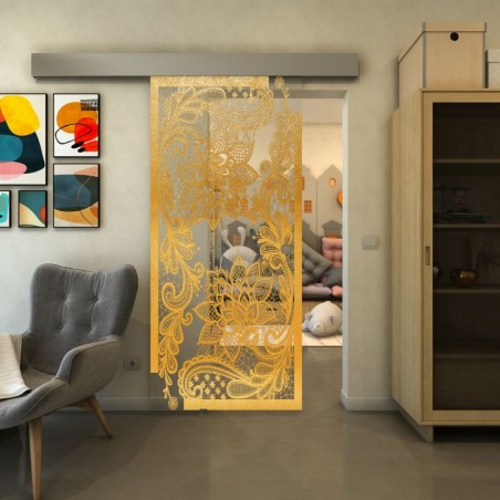 Glasschiebetür ECO-LINE - Fineprint Model 108 Gold auf Klarglas