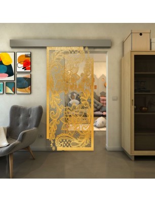 Glasschiebetür ECO-LINE - Fineprint Model 108 Gold auf Klarglas