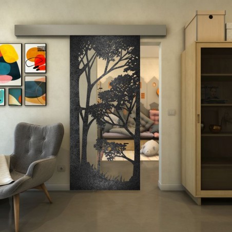 Glasschiebetür ECO-LINE - Fineprint Model 110 Schwarz auf Klarglas