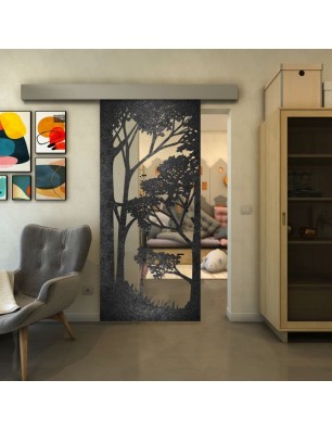 Glasschiebetür ECO-LINE - Fineprint Model 110 Schwarz auf Klarglas