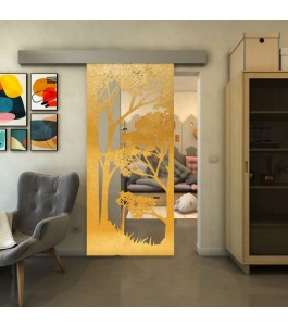 Glasschiebetür ECO-LINE - Fineprint Model 110 Gold auf Klarglas