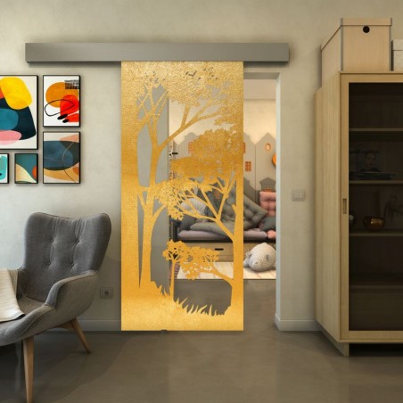 Glasschiebetür ECO-LINE - Fineprint Model 110 Gold auf Klarglas